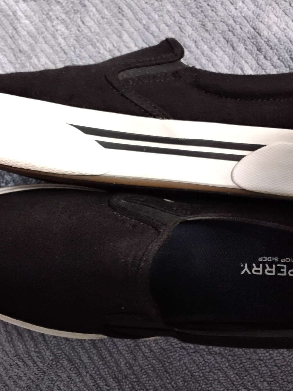Sperry Black Slip-On Canvas Loafers with White Midsole